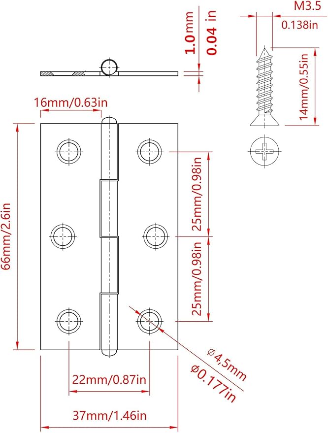 20Pcs Stainless Steel Folding Hinges 3 inch Door and Window Hinges assigned 120 Screws