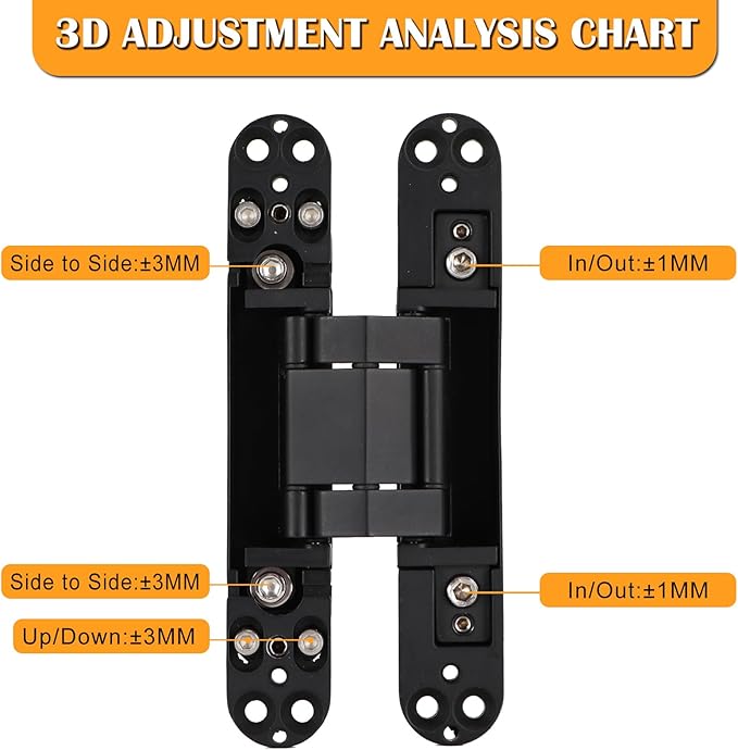 HBL' 2 Pack Hidden Door Hinges, 7 Inch Black Heavy Duty Hidden Hinges for Secret Doors, 3-Way Adjustable to Bulid Conceal Bookcase Door