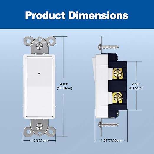 CML Illuminated Light Switch, 5 Pack Decorator Rocker Paddle Interrupter with Cool White LED Night Light, Single Pole Wall Lighted Switch with Automatic On/Off Sensor, 15A 120V, ETL Listed, White