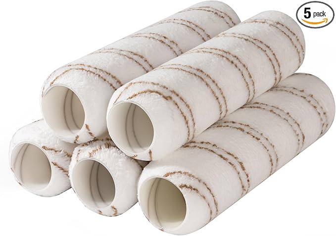Mister Rui 9 Inch Paint Roller Covers, 5 Pack Most Popular for Home Renovation, 3/8 Inch High-Density Microfiber, Washable