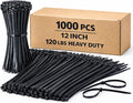 Black Zip Ties 12 Inch Heavy Duty 120 lb Tensile Strength, 0.3" Thick Nylon 66 Cable Ties, UV Resistant Self Locking Wire Ties for Outdoor Use, Bulk 1000 Pack ﻿