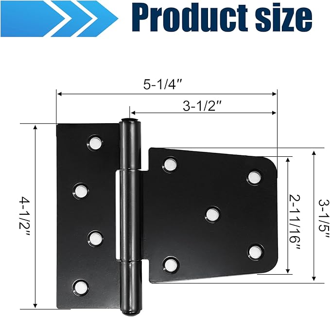 Heavy Duty Gate Hinges - 4 Pack, Black Iron 3.5 Inch Hinges for Wood Shed, Barn Door, Fence Gate Swing (Screws Included)