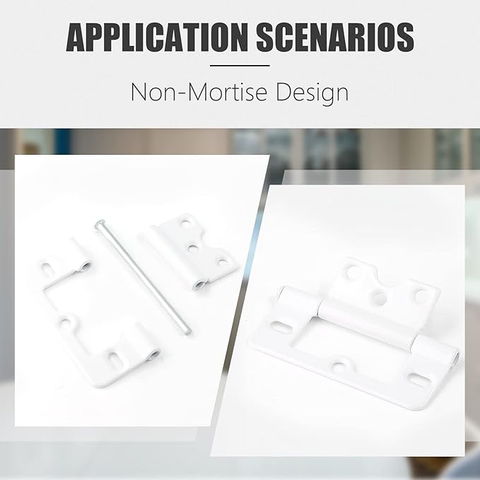 8PCS Non-Mortise Hinges 3 inch White Door Hinges with Mounting Screws, Chest Hinges Heavy Duty Bifold Door Hinges Iron Cabinet Hinges, Precision Butt Hinge for Furniture Windows Cupboard