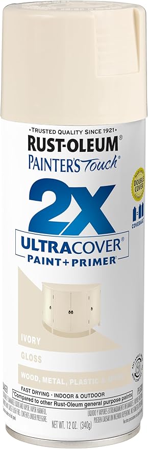 Rust-Oleum 249110 Painter's Touch 2X Ultra Cover Spray Paint, 12 oz, Gloss Ivory