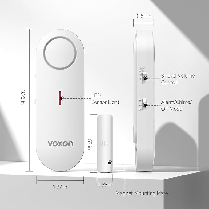 VOXON Door Alarms for Kids Safety - Window Alarms for Personal Home Security - 2 in 1 Chime/Alarm | 3-Level Volume Control - Burglar Door Sensor Alarm for Pool House Rooms Garage RVs - 4 Pack