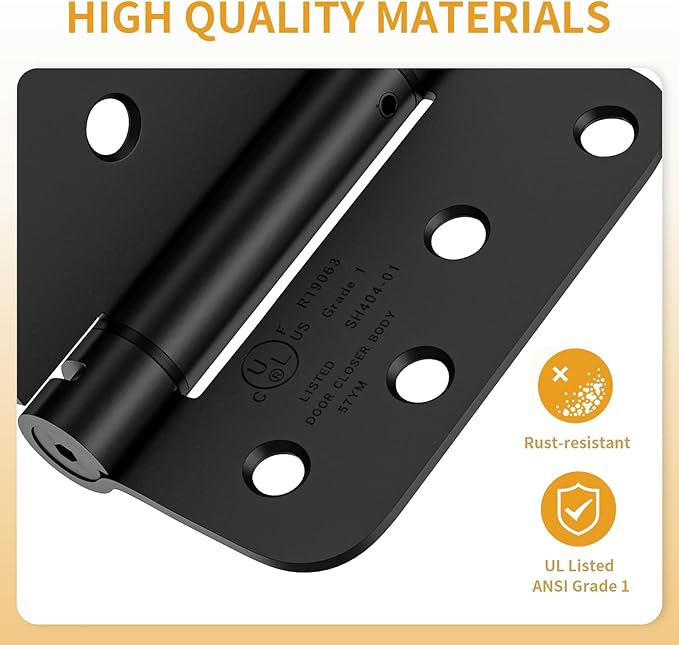Luxbaro 3 Pack Self Closing Door Hinges 4 Inch, Matte Black Spring Loaded Hinges with 5/8'' Radius Corners, Adjustable Tension for Garage, Front Door, for Left and Right Hand Door, UL Listed