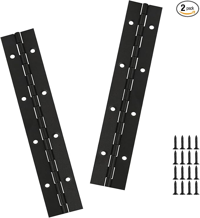 2PCS Black 8-Inch Heavy Duty Stainless Steel Piano Hinge,2" Open Width Continuous Piano Hinges for Wood Furniture Tool,Piano Cabinets, Includes Pre-Drilled Holes and Screws.