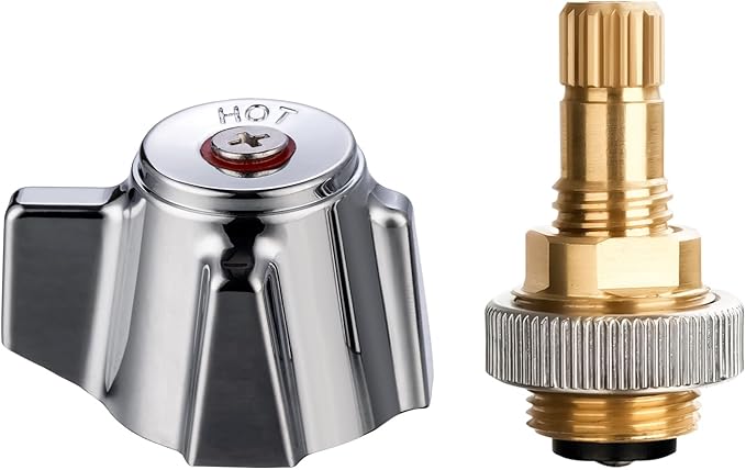 Hand Wash Sink Faucet Handle Kit, Commercial Faucets Parts Replacement Handle, Red Hot Metal Knob Handle with Brass Stem