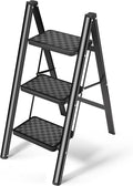 HBTower Step Ladder, Folding Step Stool, Portable Sturdy Steel Ladder Stool for Adults with Anti-Slip Wide Pedals Home Outdoor Kitchen, Black