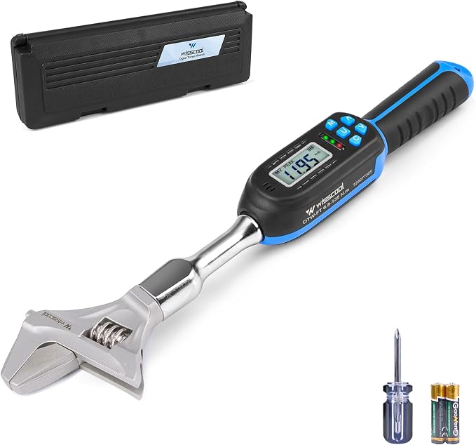 Adjustable Digital Torque Wrench, 5-99.6 ft.lb/6.8-135 N.m | Hvac Torque Wrench with 42mm Jaw, ±2% Accuracy, Vibration, Buzzer and LED Indicator for Split AC, Moto, Car