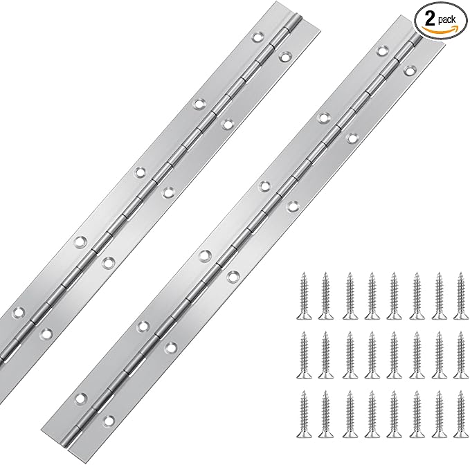 2Pcs Piano Hinge, 12 Inch Stainless Steel Hinges with Holes and 24 Pieces Stainless Steel Screws, Piano Heavy Duty Hinges, Suitable for Cabinets, DIY Storage Boxes, and Marine Scenarios