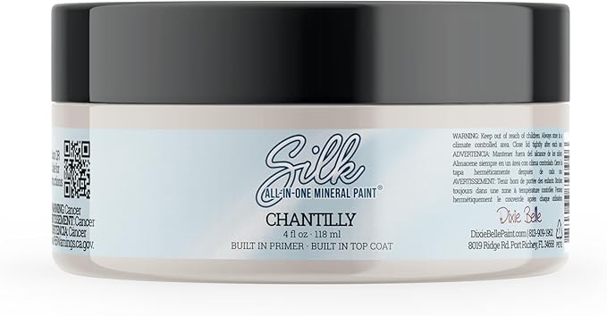 Dixie Belle Silk All-in-One Mineral Paint | Chantilly (4oz) | Warm Off White With Beige Undertones All-in-One Water Based Primer + Topcoat | Durable Furniture Paint | Low Reflective Finish