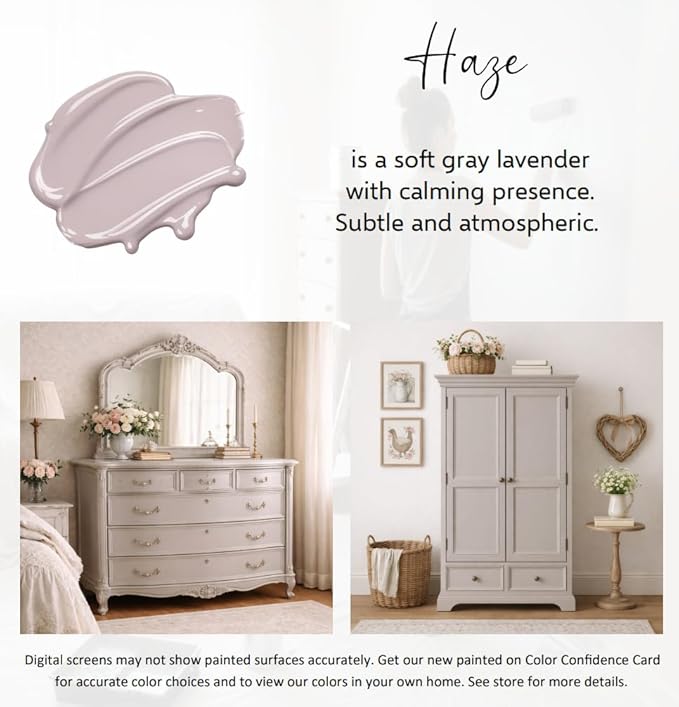 ALL-IN-ONE Paint by Heirloom Traditions, Haze (Gray Lavender), Quart - Durable cabinet and furniture paint. Built in primer and top coat, no sanding needed. Includes our 30 featured color card.