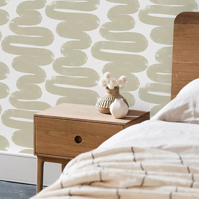 Tempaper x Bobby Berk Beige & White Wiggle Room Removable Peel and Stick Wallpaper, 20.5 in X 16.5 ft, Made in The USA