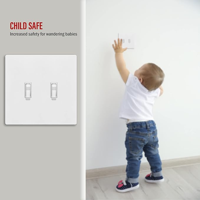ENERLITES Screwless Double Toggle Switch Wall Plate, Child Safe Dual Light Switch Cover, Standard Size 2-Gang 4.68" x 4.73", Unbreakable Polycarbonate Thermoplastic, UL Listed, SI8812-W, Glossy, White