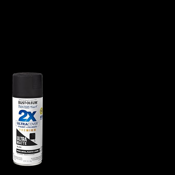 Rust-Oleum 331182-6PK Painter's Touch 2X Ultra Cover Spray Paint, 12 oz, Ultra Matte Black, 6 Pack