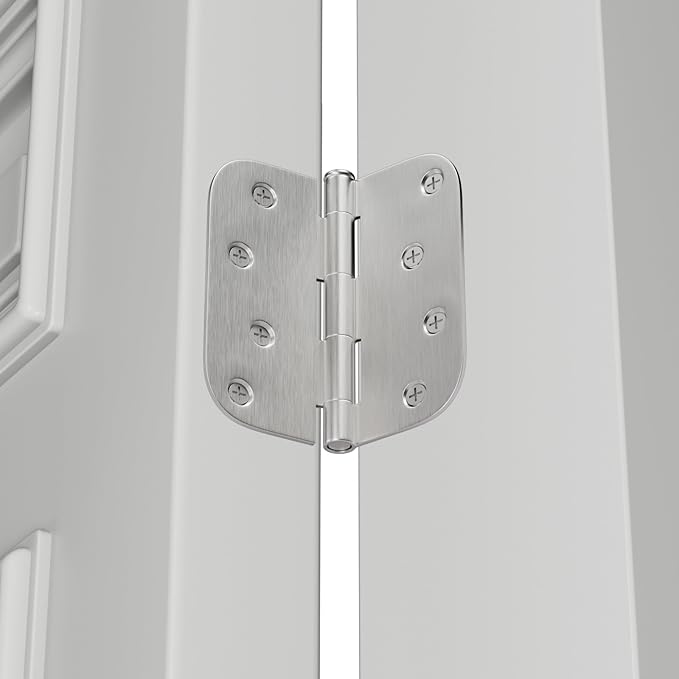 6 Pack goldenwarm 4 inch Brushed Nickel Door Hinges Satin Nickel Exterior Door Hinges - Residential Hinges for Interior and Exterior Doors, 5/8" Radius Corners, Iron