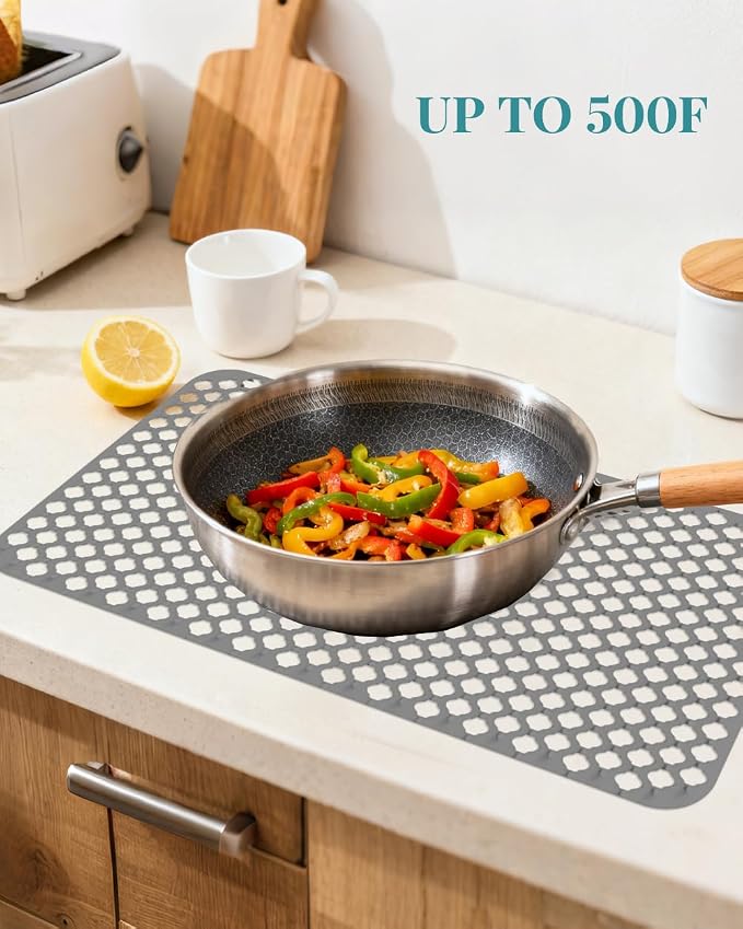 Kitchen Sink Mat 24 x 13in Silicone Sink Mat Non Slip Sink Protector for Farmhouse Kitchen Grey