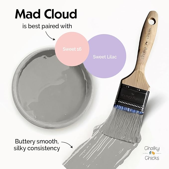 Chalky Chicks 4 Fl Oz Matte Mad Cloud (Light Gray) Chalk Paint for Furniture Without Sanding - No Prep Furniture Paint No Sanding All in One for Crafts, Walls, Cabinet, Metal, Dresser, Farmhouse