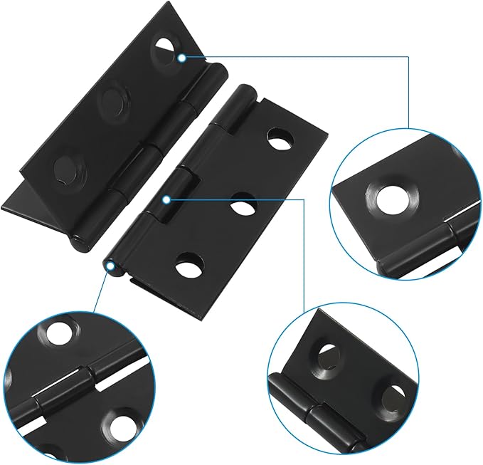 BokWin 12 Pcs 2 Inch and 4 Pcs 3 Inch Small Door Hinges Butt Folding Hinges Stainless Steel Black with Screws for DIY Wooden Boxes, Furniture, Woodworking Craft Projects