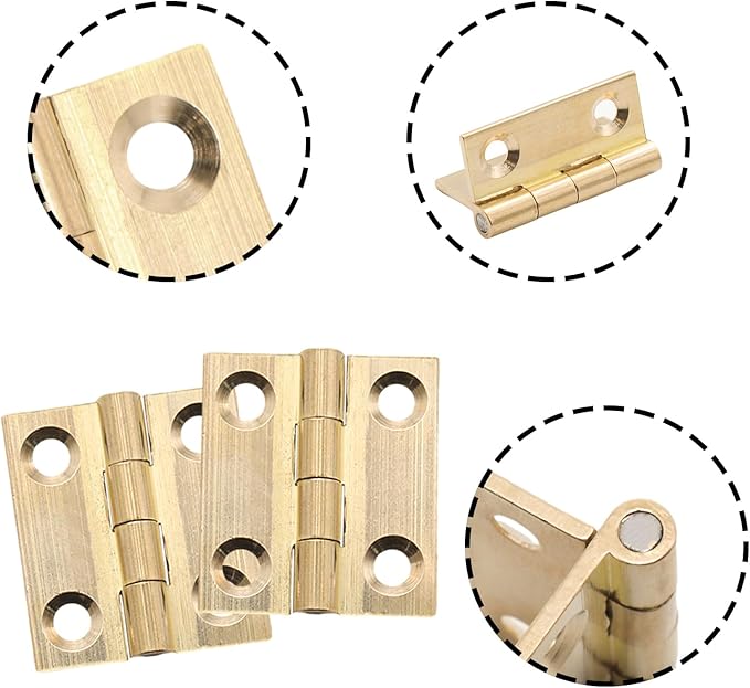 8 Pcs 22mmx24mm / 0.87" x 0.94" Gold Mini Hinges, 1 Inch Solid Brass Folding Butt Hinge, Cabinet Hinge for Jewelry Box, Drawer Cabinet Furniture