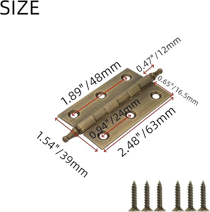 Mcredy Door Hinges 2.5 Inch Retro Brass Bronze Cabinet Hinges Loose Pin with Ball Finials for Kitchen Cabinets Hardware, 2 Packs