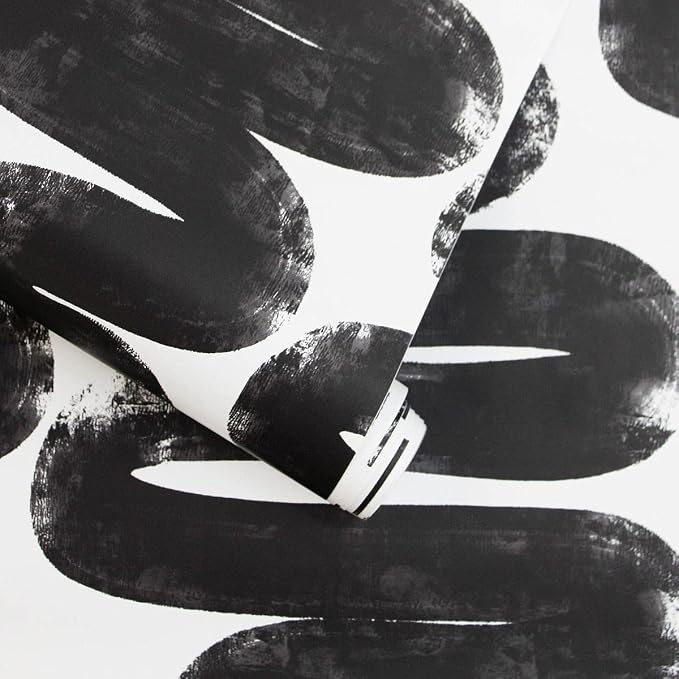 Tempaper x Bobby Berk White & Black Wiggle Room Removable Peel and Stick Wallpaper, 20.5 in X 16.5 ft, Made in The USA