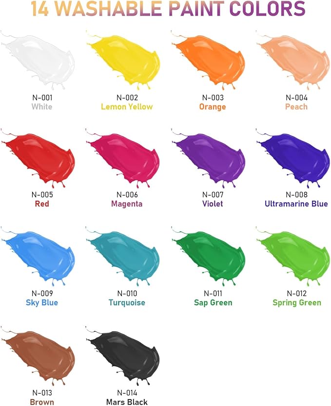 Nicpro 14 Colors Large Washable Paint Set for Kid (16.9oz), Acrylic Bulk Paint Supplies Non Toxic Tempera Paint for Art, Craft, Poster & Finger Paint, School, Teacher Classroom Must Have, Paraben-Free