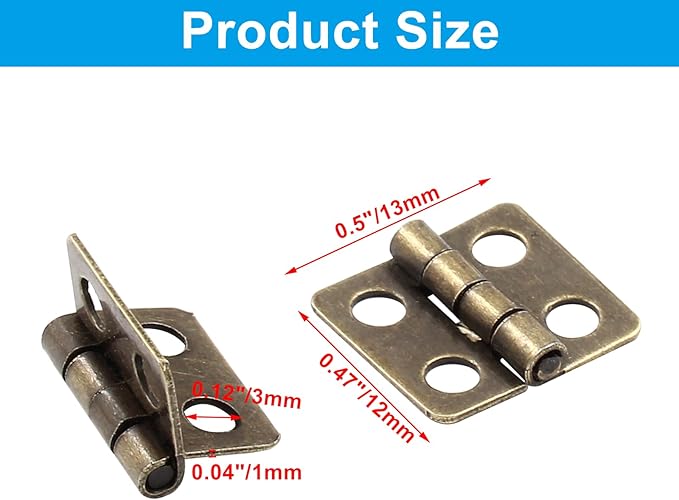 24 Mini Hinges 13x12mm Antique Bronze Butt Hinges for Mini Cabinet, Doll House, DIY Projects