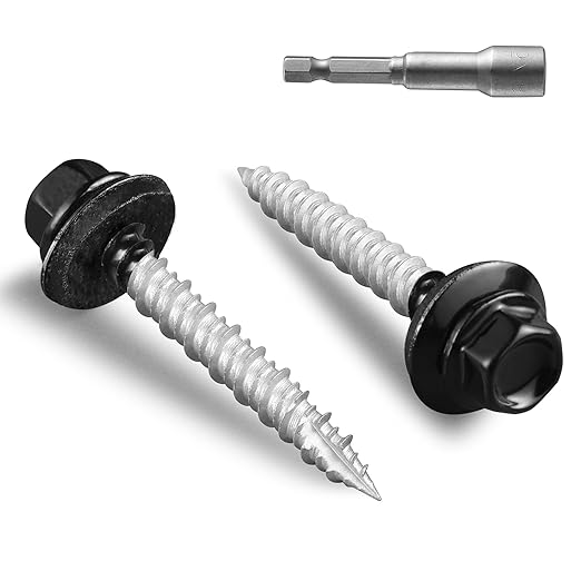 Metal Roofing Screws #10 × 1 1/2 Inch, 220pcs Black Ruspert Coating Hex Head Sheet Metal Roof Screws, Self Starting Metal to Wood Siding Screw, EDPM Rubber Washers