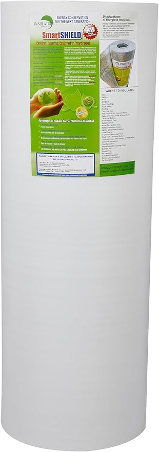 SmartSHIELD -1.5mm 48" x100ft Reflective Insulation roll 400 Sq. Ft., Foam Core Radiant Barrier, Thermal Insulation Shield - Commercial Grade Foil - White / Foil