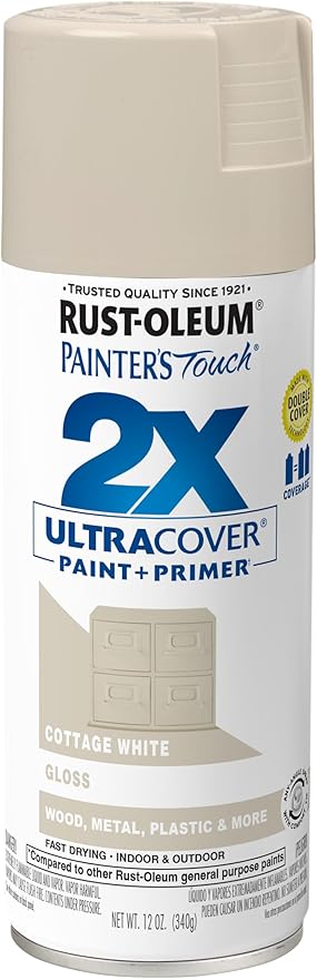 Rust-Oleum 249099 Painter's Touch 2X Ultra Cover Spray Paint, 12 oz, Gloss Cottage White