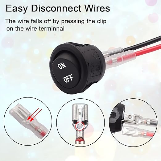 TWTADE 5PCS 12V Rocker Switch ON/Off Latching Round Toggle Switch SPST 2Pin with Wires 6A/250V 10A/125V AC for Automotive Boat etc