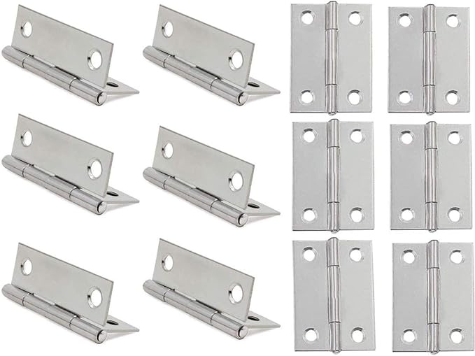 XMHF Folding Butt Hinge, Cabinet Gate Closet Door Hinge 1-1/2'' Long Home Furniture Hardware with Mounting Screws Silver Tone, Pack of 12