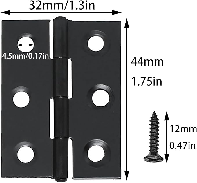 16PCS Black Stainless Steel Classic Contemporary Folding Butt Hinge, 1.75x1.3 inch, 6 Holes, Suitable for Cabinet Door Window Toolbox Installation