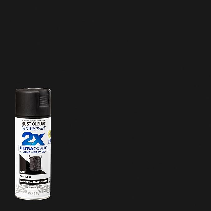 Rust-Oleum 334097-6PK Painter's Touch 2X Ultra Cover Spray Paint, 12 oz, Semi-Gloss Black, 6 Pack