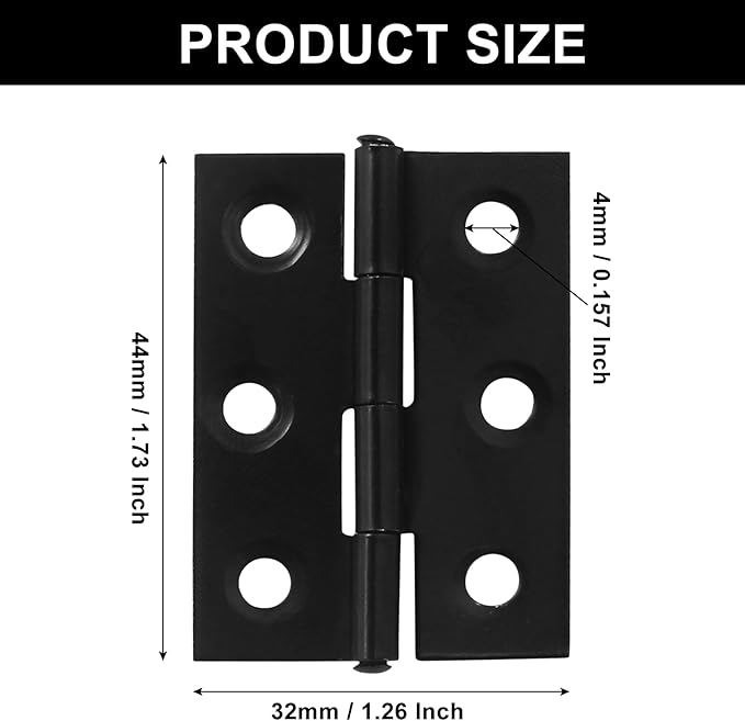 Murtenze 16 Pack 2 Inch Door Hinges, Black Butt Hinges with Mounting Screws