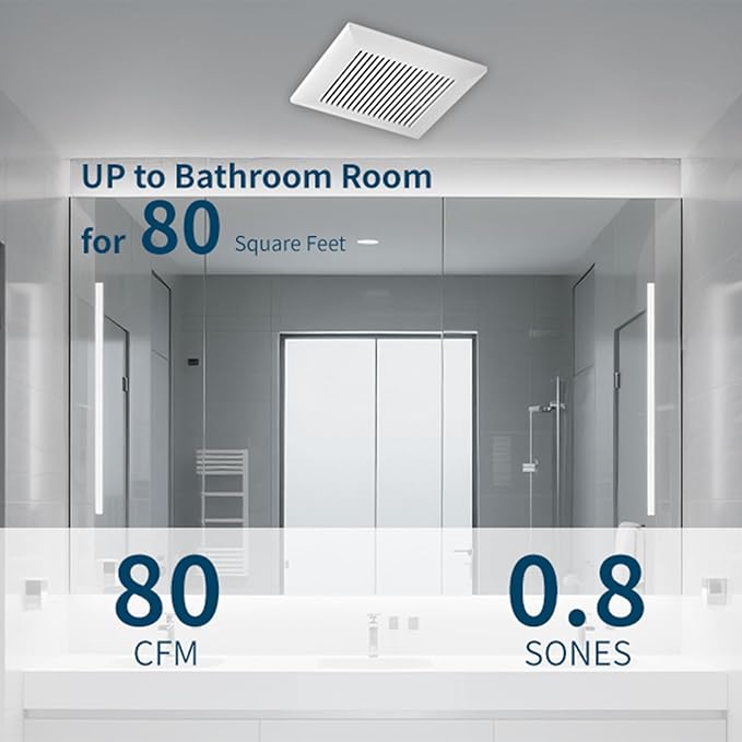 Tech Drive Bathroom Exhaust Fan 80 CFM, 0.8 Sone, 4-Inch Duct,No Attic Access Needed,Super Quiet Ventilation Fan, Easy to Install Ceiling Mounted, White, ETL Certified