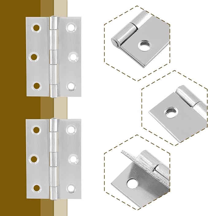 12pcs 2.5 Inch Butt Hinges, Stainless Steel Cabinet Hinges, Small Door Hinges Window Hinge, Folding Box Hinges for Jewelry, Wooden, Chest Box (Chrome)