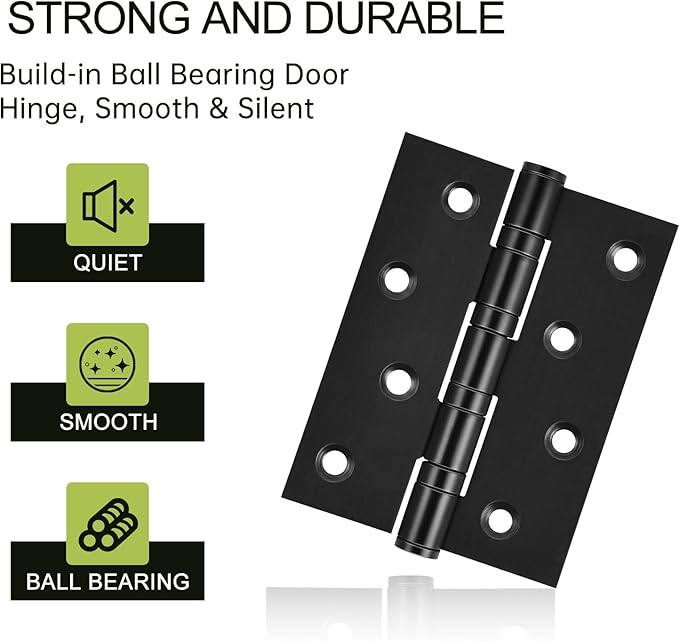 6-Pack Black Door Hinges, 4 Inch Heavy Duty Stainless Steel Hinge for Interior Exterior Doors, Max Loading 150LB, Matte Black Ball Bearing Hinges with Screws, Smooth and Quiet