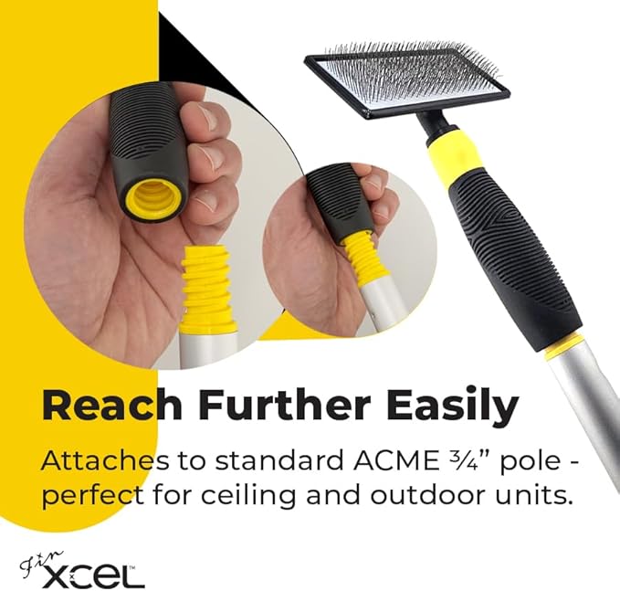 Coil Cleaning Brush for HVAC & AC – Evaporator & Condenser Coil Cleaner Tool, 135° Stainless Steel Pins, Heavy-Duty for Tight Spaces, Safe for Delicate Fins, ACME Pole Compatible
