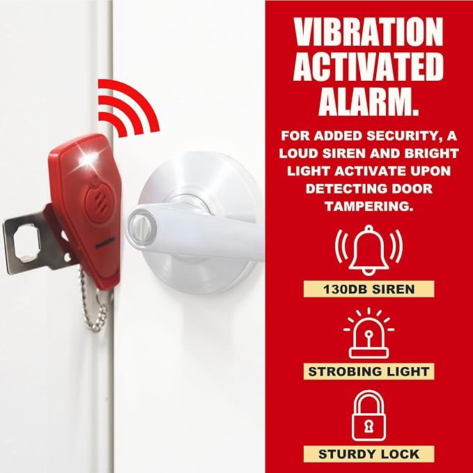 Securityman Portable Door Lock with Alarm (2 Pack) | Hotel Door Locks for Travelers Security | Loud 130dB Door Security Device for Hotel Room, Apartment Home, & Travel Safety Inside