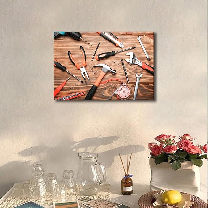 Canvas Wall Art Tools Themed Photography Artwork Screwdriver Gloves Wall Art Paintings Modern Picture Print Frameds for Living Room Dinning Room Bedroom Bathroom Home Decor 1 Pieces (12"Wx18"H)