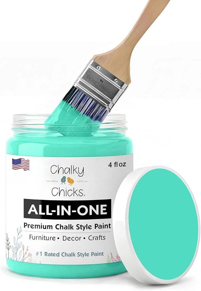 Chalky Chicks 4 Fl Oz Matte Cenote (Teal Blue) Chalk Paint for Furniture Without Sanding - No Prep Furniture Paint No Sanding All in One for Crafts, Wood, Walls, Cabinet, Metal, Dresser, Farmhouse