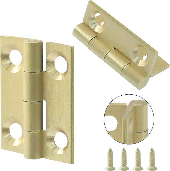 Murtenze 4 Pcs 1 Inch Mini Solid Brass Hinges，Brass Cabinet Hinges Small Box Hinges Butt Hinges for Cabinet, Drawer, Wood Box