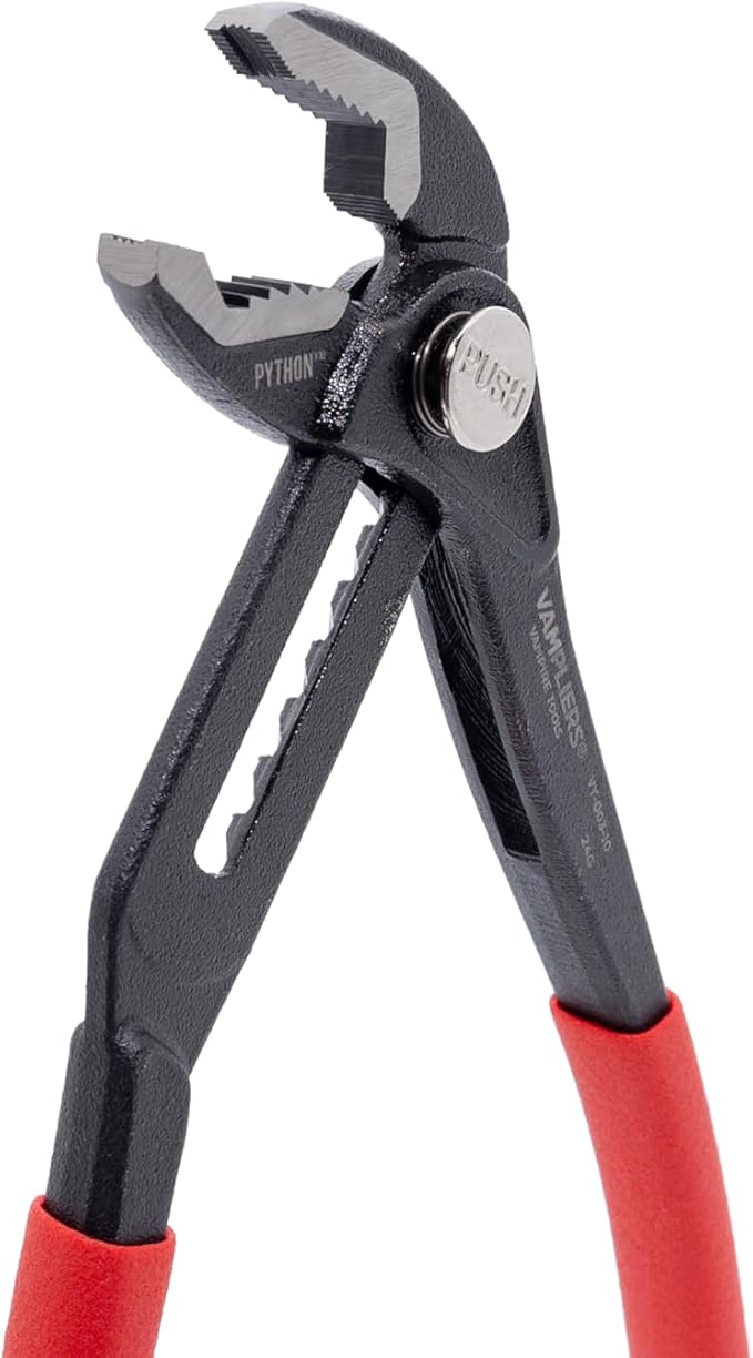 VAMPLIERS 10" PYTHON Stripped Screw Extractor Plumbers Slip Joint Pliers | Removes Stripped or Rusted Screws Ø3-9.5mm, Push-Button Adjust, Holds Round Bars, Square Bars & Sheet Metal