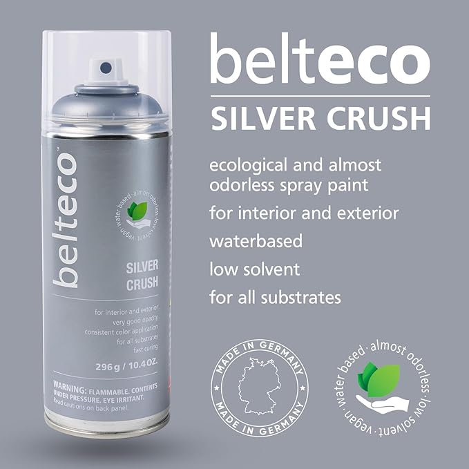 Silver Paint Spray Crush Semi Gloss | Water based & Odorless | Eco-Friendly & Vegan | Weather & UV-Resistant | For all Substrates | Fast Drying & High Coverage | For Indoor/Outdoor
