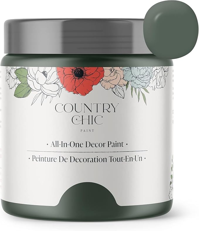 Country Chic All-in-One Chalk Paint for Furniture, Cabinets, Home Decor, Eco-Friendly, Matte Finish, Built-In Primer & Top Coat for Wood, Metal - Nocturnal (Dark Greyish Green) Half Pint (8 oz)