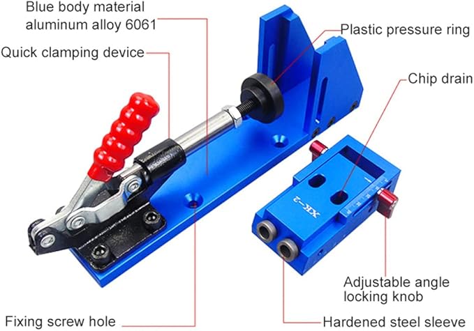 RUNAAJA Pocket Hole Jig Pocket Hole Jig Dowel Jig Pocket Screw Jig One Aluminum System Set Jig Wood Woodwork Guides Joint Angle Tool Carpentry Locator
