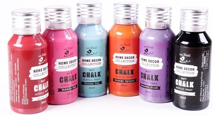 Little Birdie Chalk Paint Set - Matte Acrylic Painting Supplies for DIY Crafts, Furniture, Indoor Outdoor - Multisurface, Non Toxic, 60mL Bottles, Vibrant